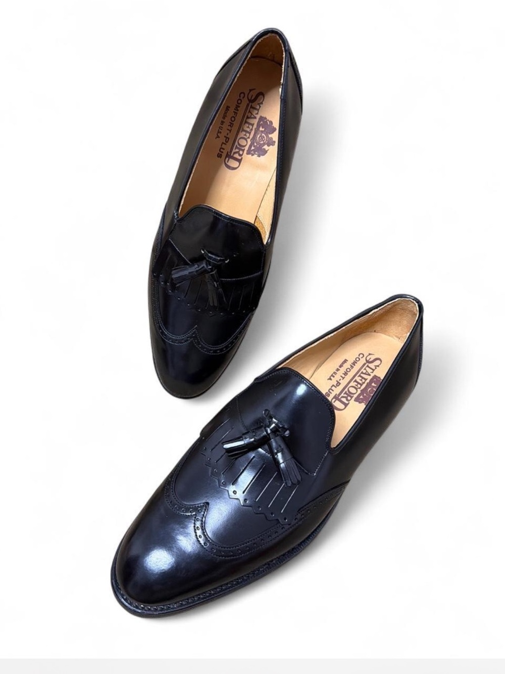 Stafford Black Leather Tassel Kiltie Slip-On Loafers Brogue Detailing Sz 11 D/B